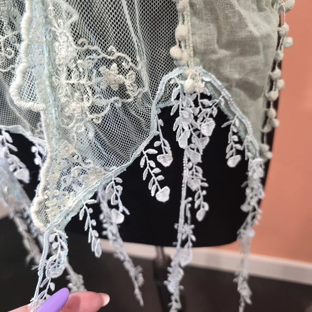 Hippie Scarf Bohemian Mint Vintage Y2K Light Blue Lace Boho Chic Festival